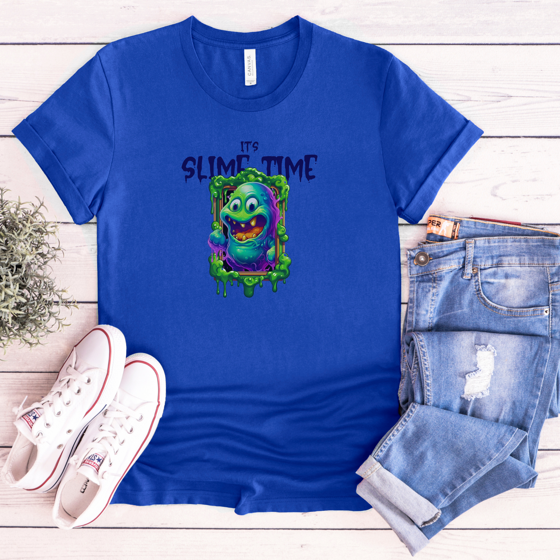 Fun Graphic Tee - "It's Slime Time" for Women - Perfect for Halloween and Casual Wear