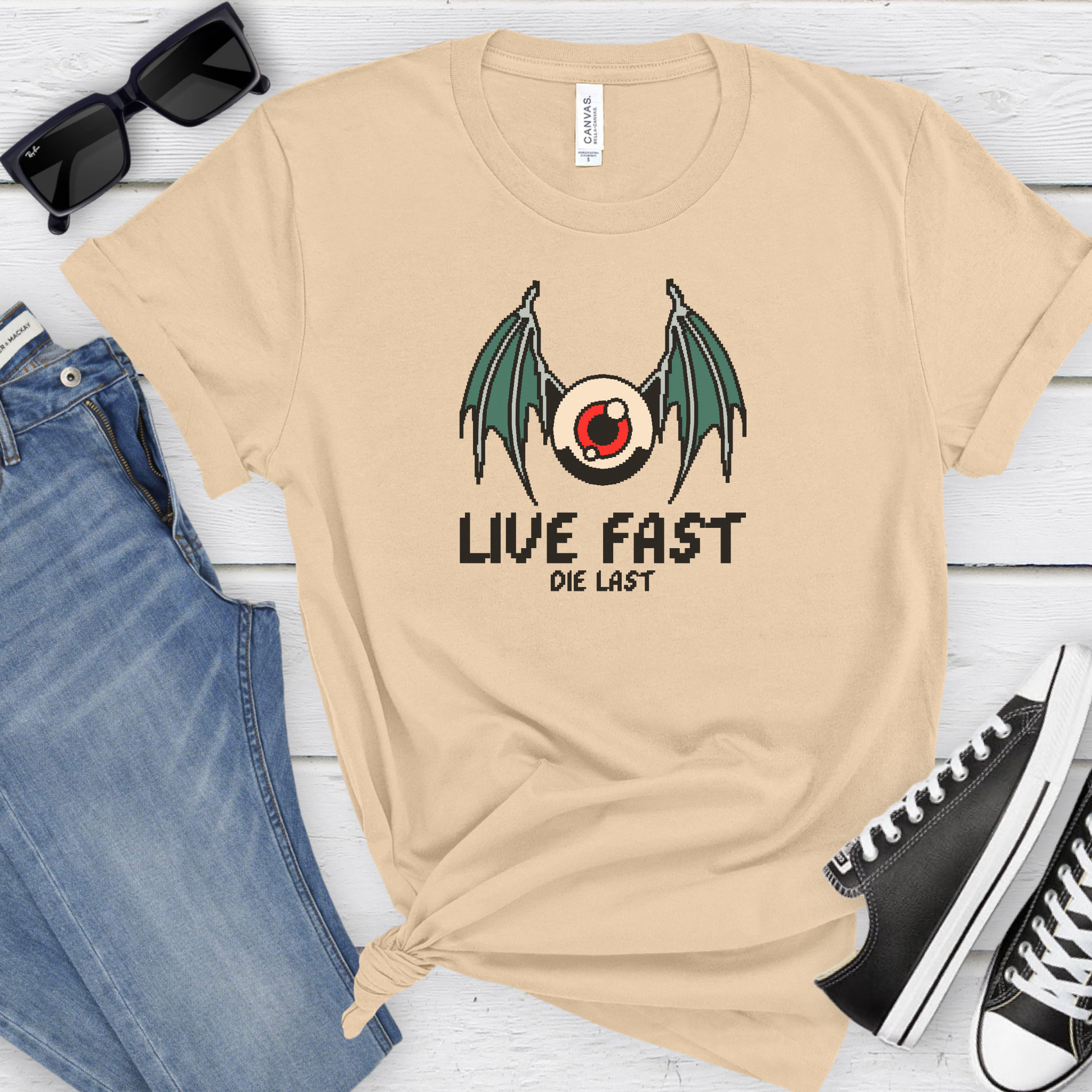 Live Fast Die Last Women's Graphic Tee - Horror Retro Shirt