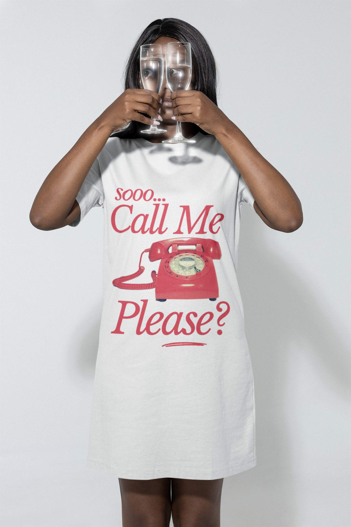 Retro Call Me Phone T-Shirt Dress – Fun, Casual Wear for All Occasions