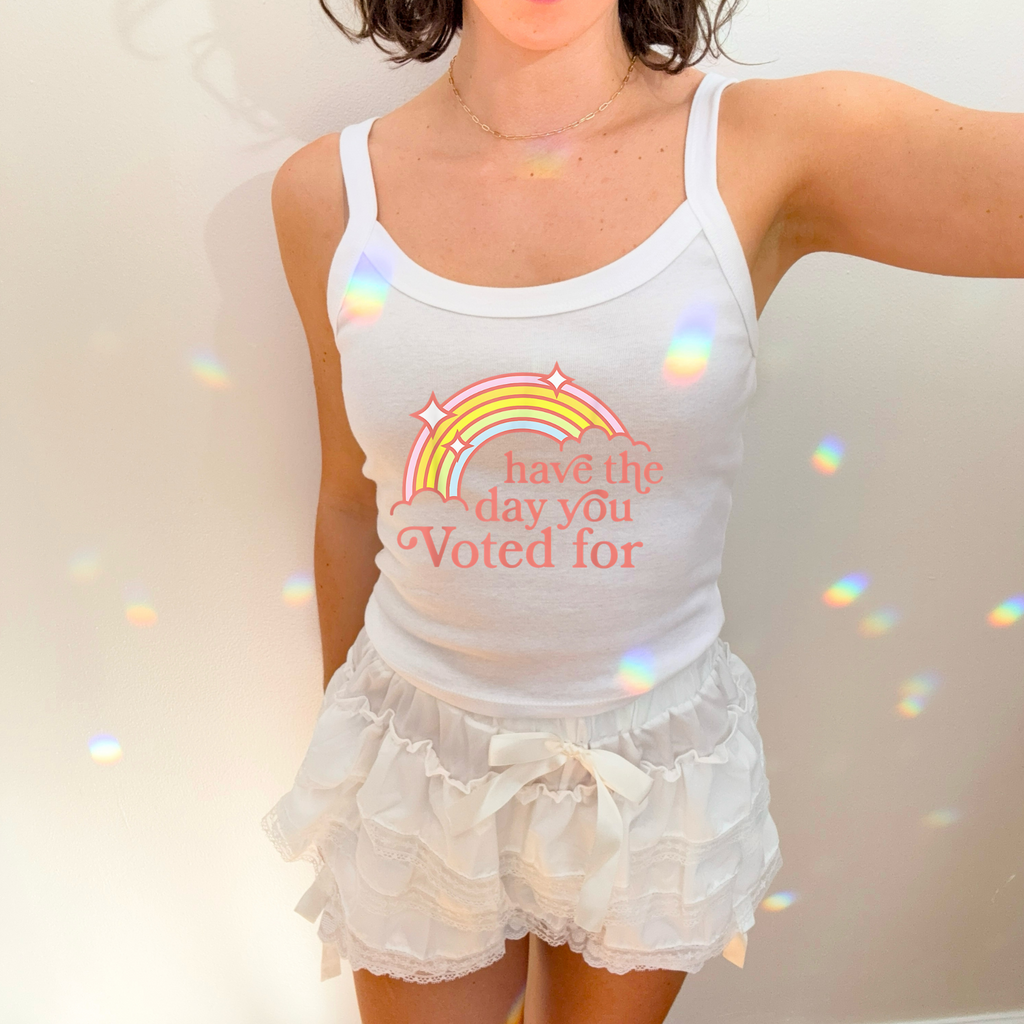Women's Spaghetti Strap Tank Top - Rainbow Vibes 'Have the Day You Voted For'