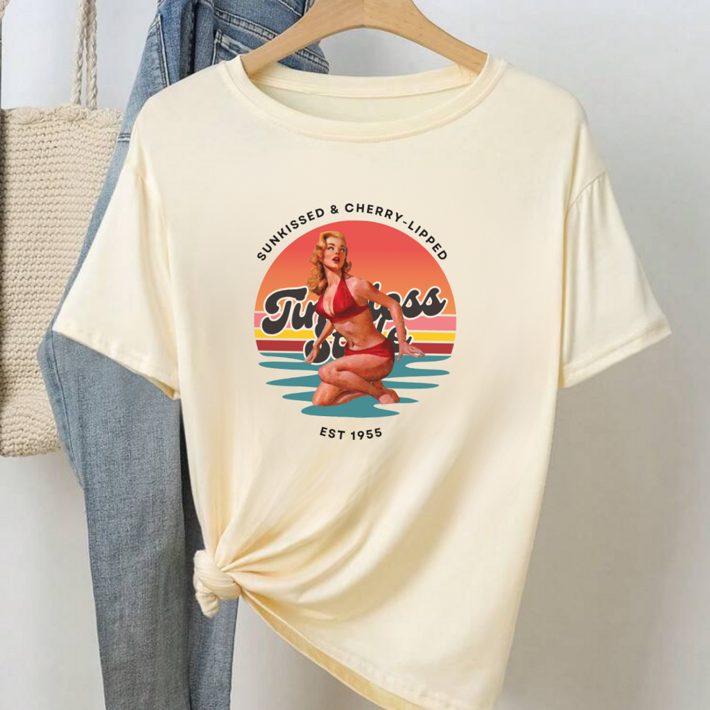 Retro Summer Vibes Unisex T-Shirt - Sun-Kissed & Cherry-Lipped Design