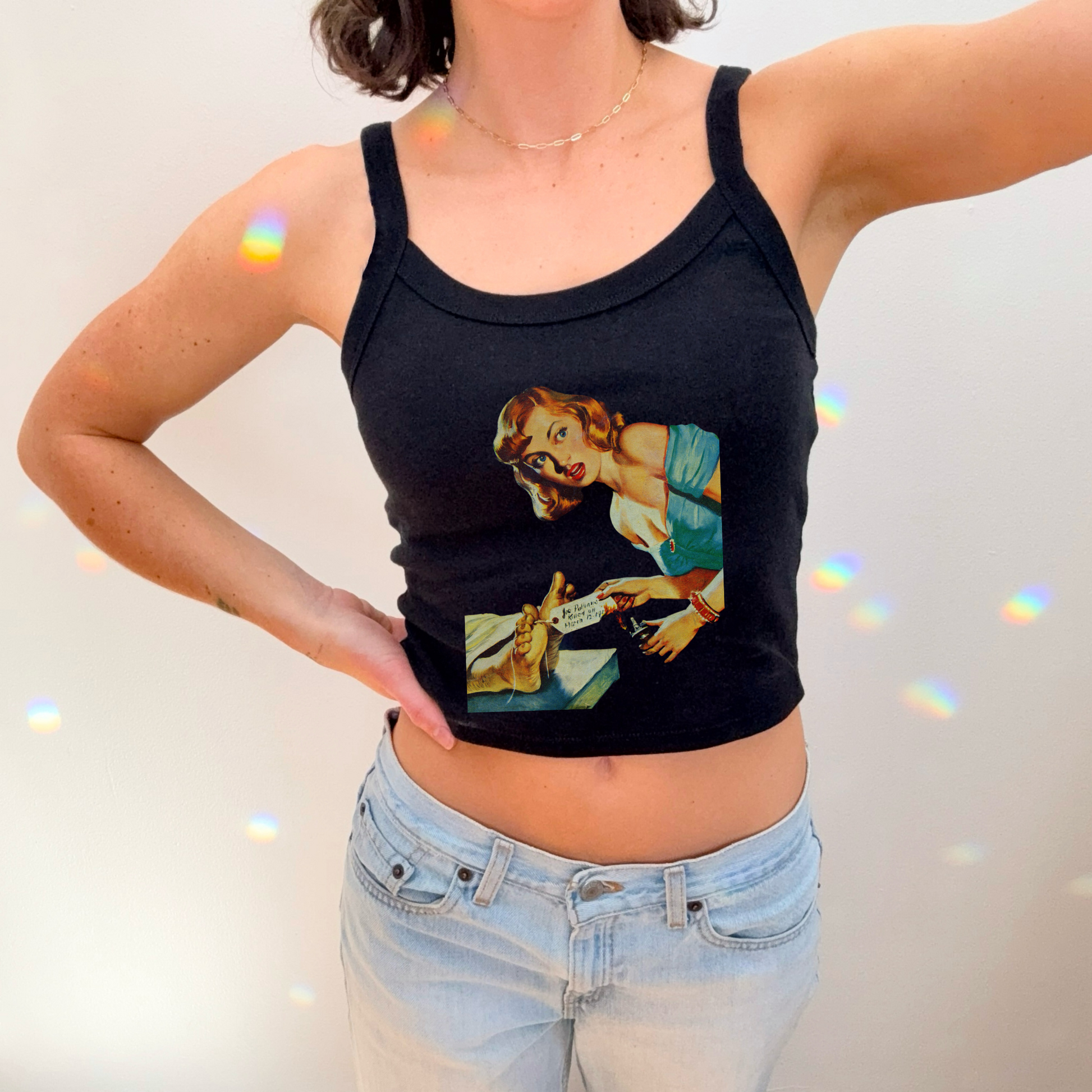 Crime- Vintage-Inspired Women's Spaghetti Strap Tank Top - Retro Humor Design