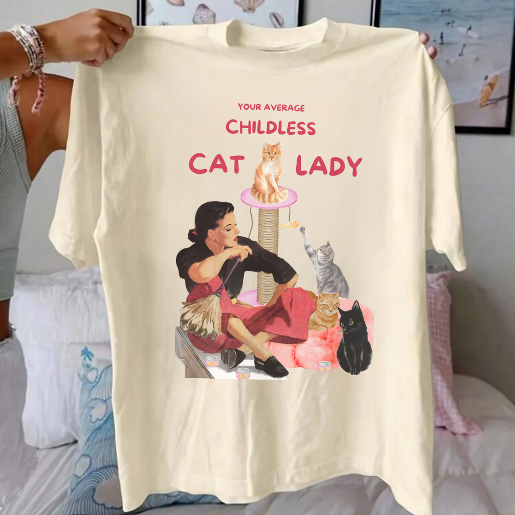 Childless Cat Lady T-Shirt - Fun, Quirky Tee for Cat Lovers- Women Empowerment Tees